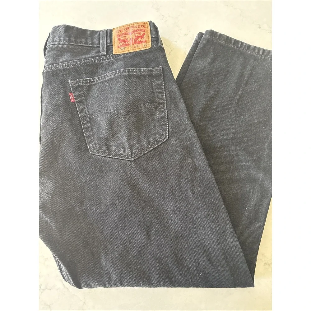 Levi 505 Black Jeans‎ Mens 40x30 Straight Leg Zip Fly